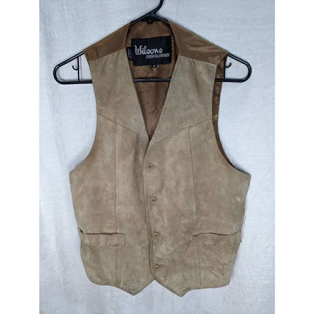 Vintage Wilsons Leather Suede Mens Vest M Medium Light Brown Camel